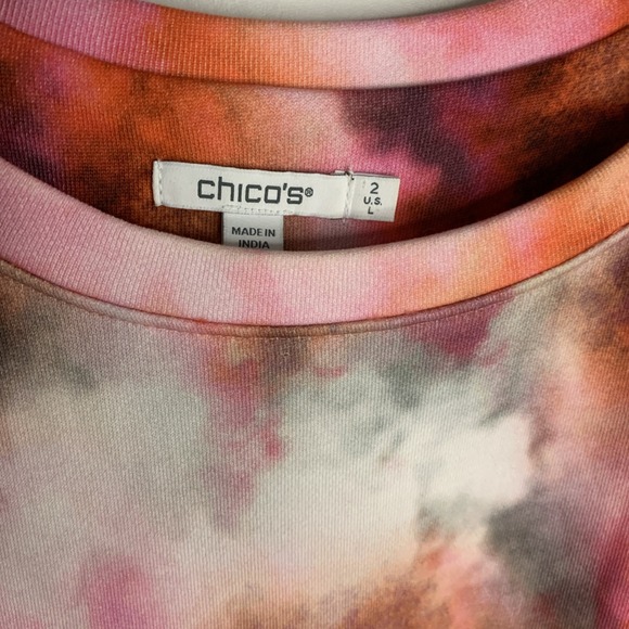 Chicos French Terry Tie-Dye Poof Sleeve Pockets Cotton Dress Shirt Sz 2 US L - Picture 5 of 6